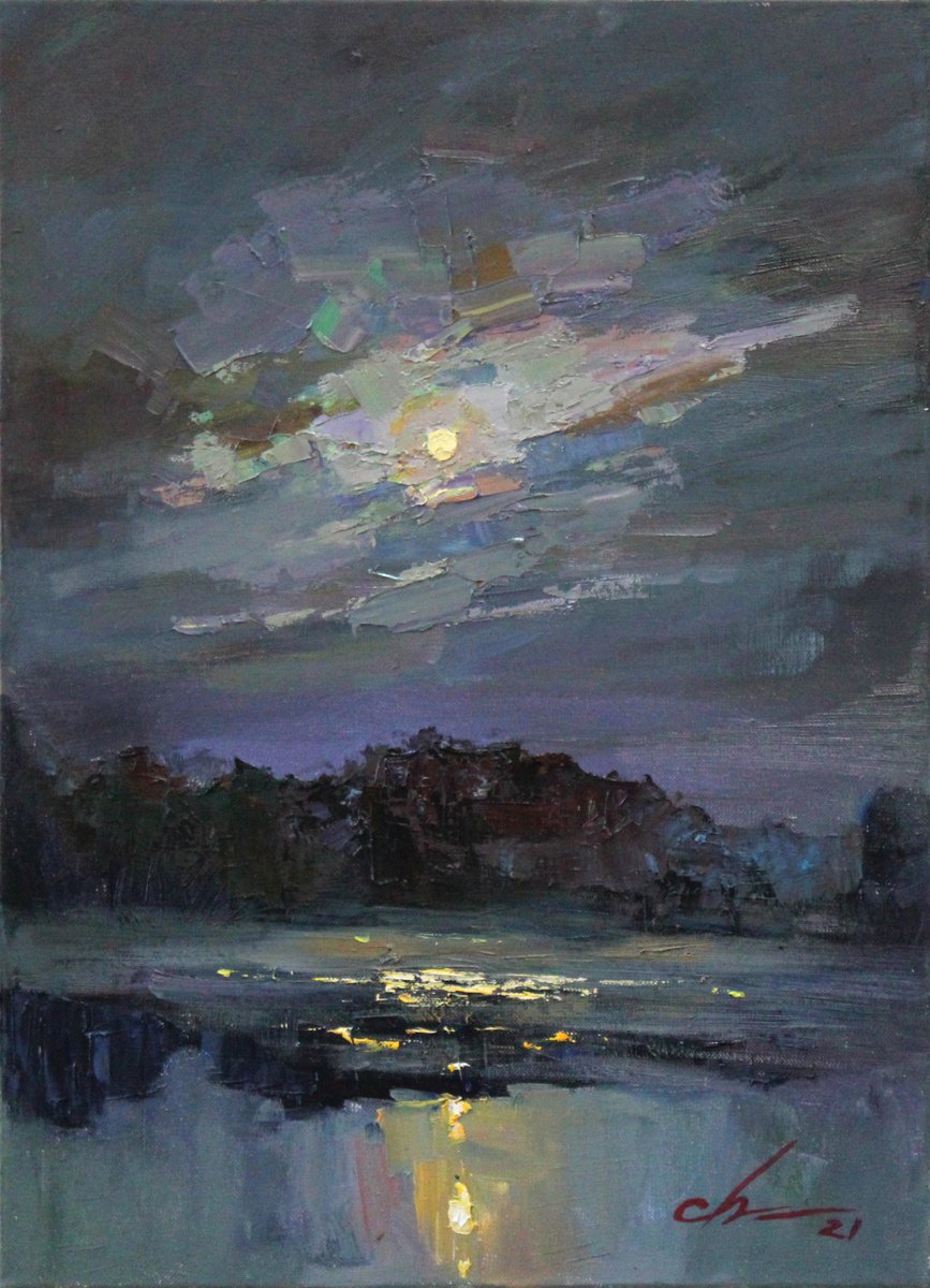 Full moon over the river by Sergei Chernyakovsky