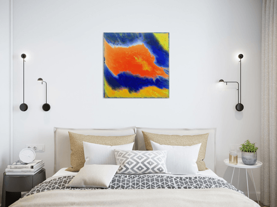 "Escape To Orange Island" - Original Abstract PMS Acrylic Painting - 24 x 24 inches