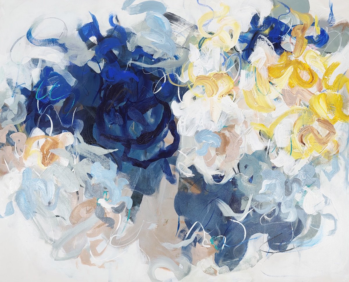 Abstract Acrylic Painting By Cristian Cuevas, 40 X 30, Desert Flowers, Original Artwork