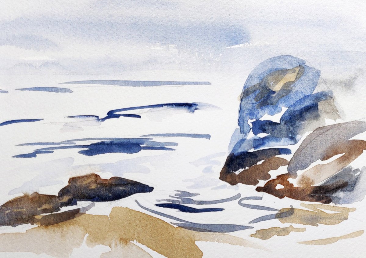 Impressionistic Landscape Watercolour By Hal Bohner, 12 X 9, Pescadero Fog, Original Artwork