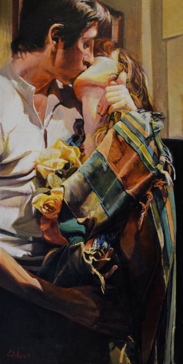 Photorealistic Oil Painting , The Kiss By Marco Ortolan, 16 X 31, Artwork For Sale On Artfinder