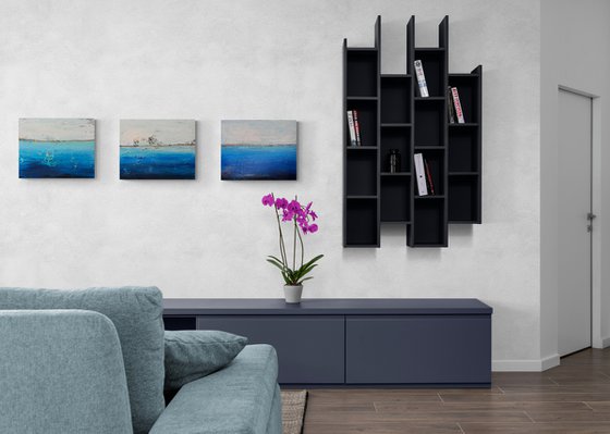 Seascape abstract blue abstract ocean triptych painting