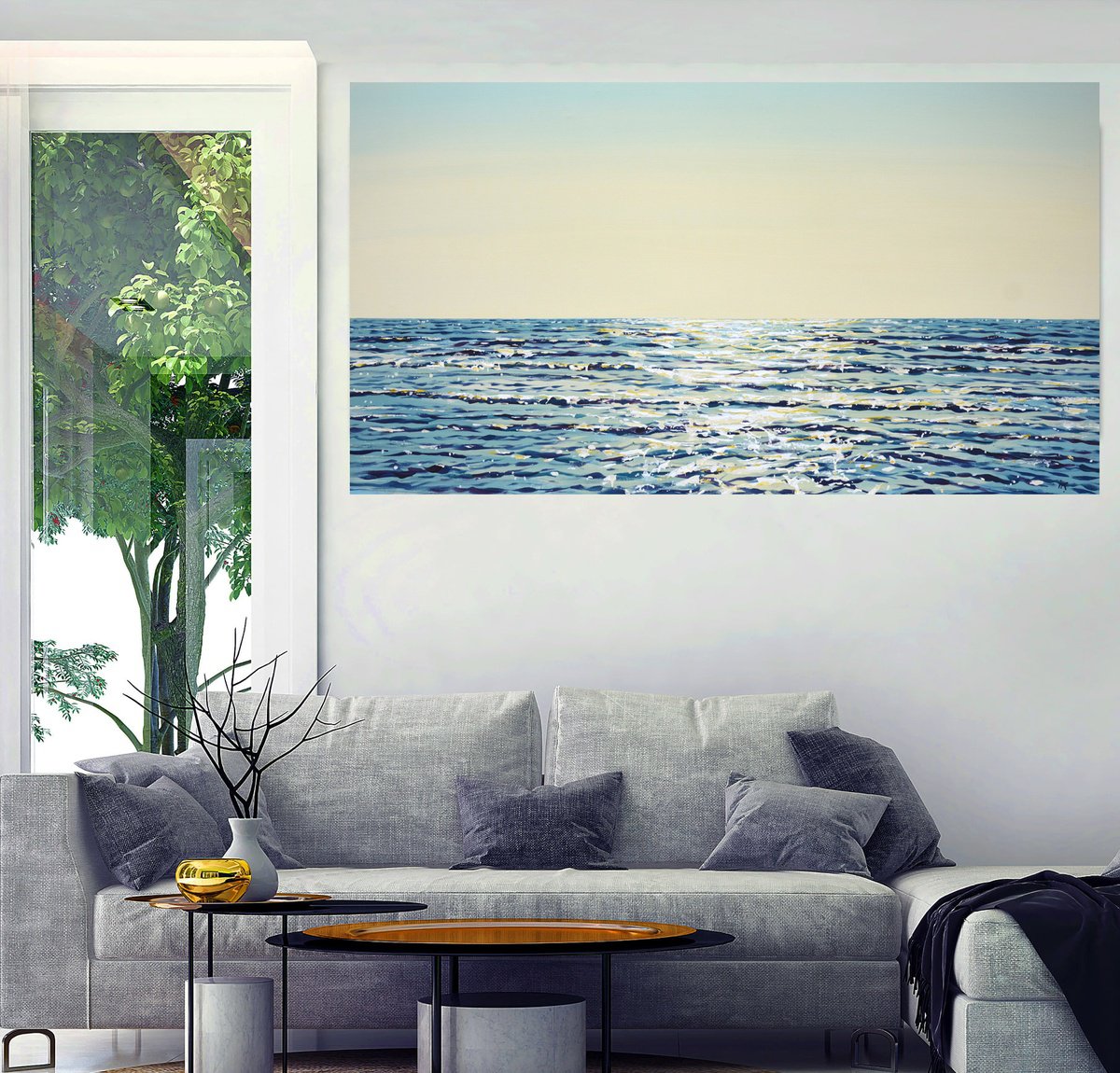 Impressionistic Landscape Acrylic Painting By Iryna Kastsova, 51 X 28, Seascape 8., Original Artwork
