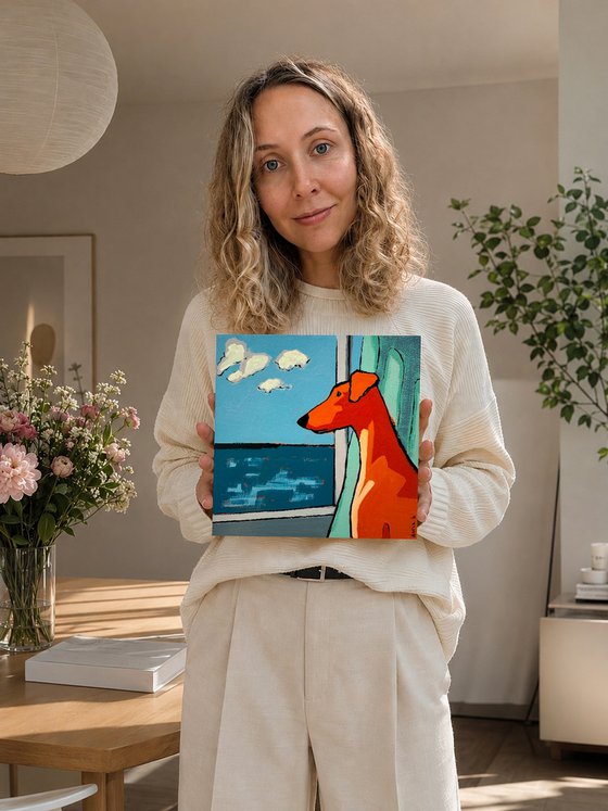 Painting "Dog looking toward the sea"