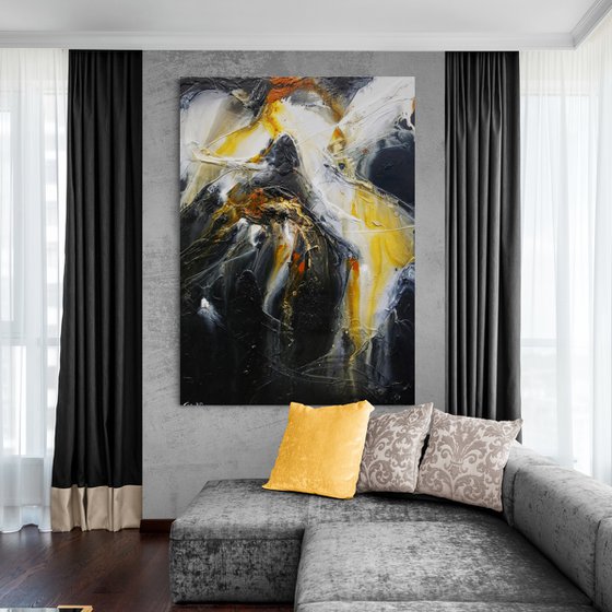 Sienna Echo 140cm x 100cm Sienna Black Textured Abstract Art