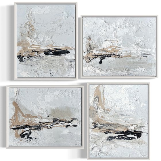 Hidden Light - 4 paintings- Black, Sand & White