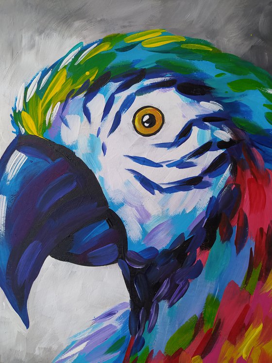 Love - parrots acrylic painting, parrots in love, bird, parrots, gift, parrots art, art bird, animals painting