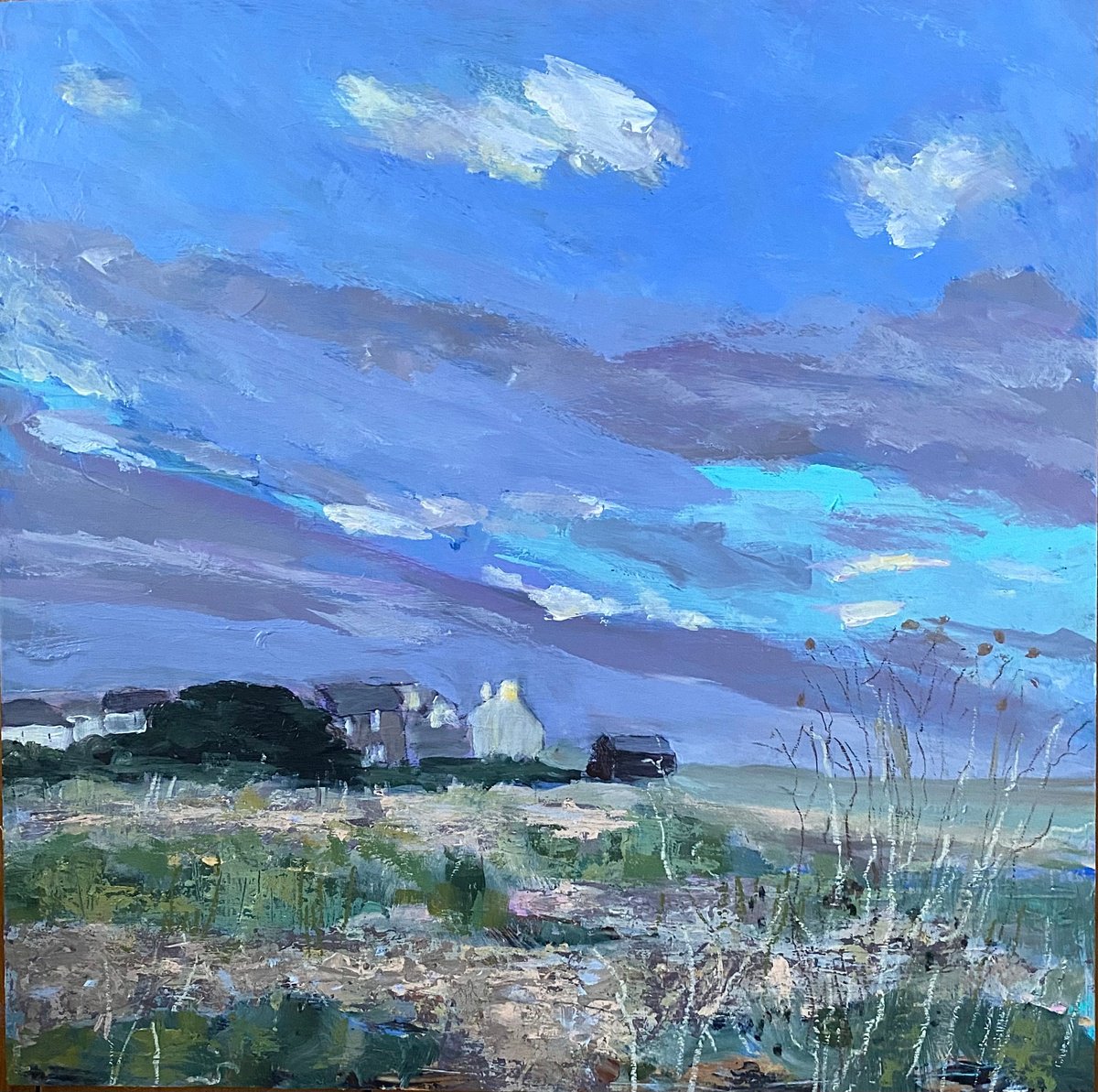 Impressionistic Landscape Acrylic Painting By Nikki Wheeler, 18 X 18", November Light , Kingsdown, Original Artwork