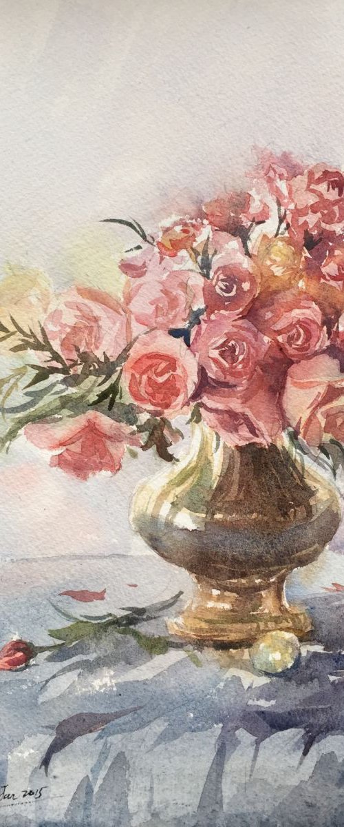 Vase of roses by Jing Chen