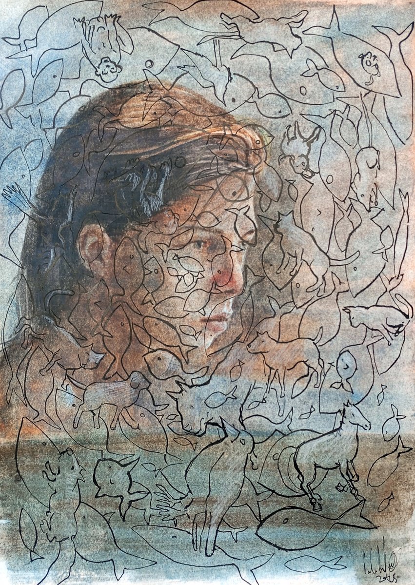 Surrealistic Animal Ink Drawing By Paolo Beneforti, 7 X 10", Animals, Original Artwork