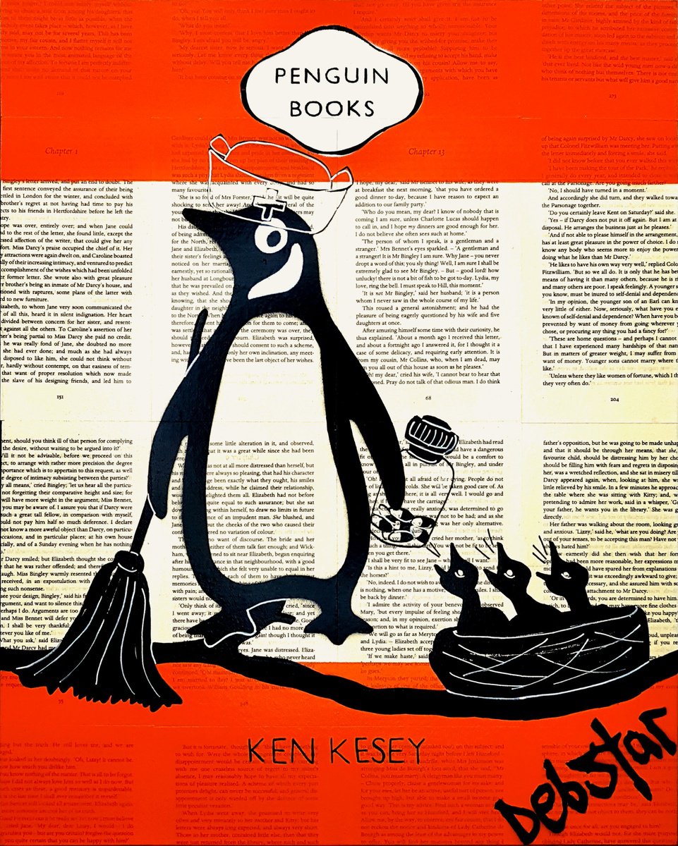 Urban And Pop Acrylic Painting , Penguin Books One Flew Over The Cuckoos Nest By Deborah Lang, 16 X 20, Artwork For Sale On Artfinder