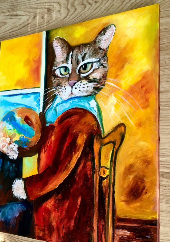 Troy The Cat  as an artist inspired by self-portrait of Amedeo Clemente Modigliani