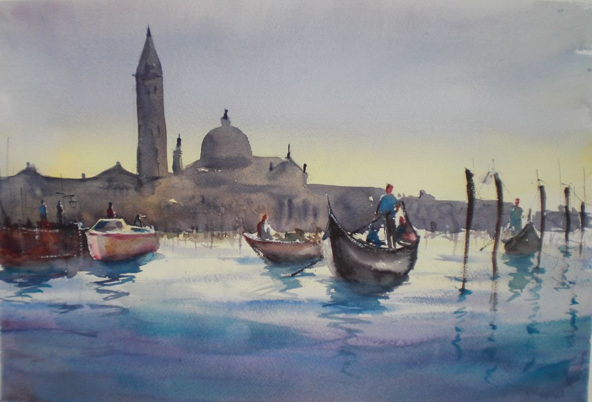 Expressive Cityscapes Watercolour By Giorgio Gosti, 17 X 12, Venice 31, Original Artwork