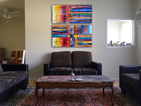 "I Want Candy" - Original PMS Large Oil Painting Diptych on Recycled Wooden Panels - 48 x 48 inches