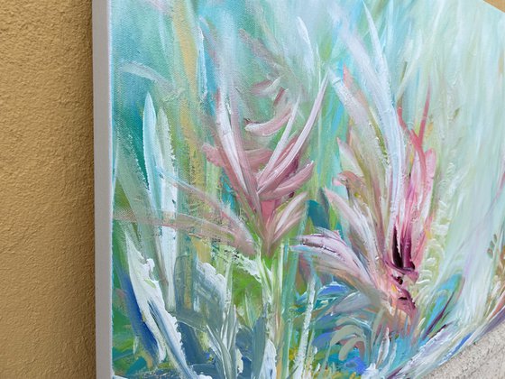 Large Abstract Flowers Acrylic Painting on Canvas with Texture. Abstract Landscape Contemporary Impressionism. Artwork for Livingroom or Bedroom