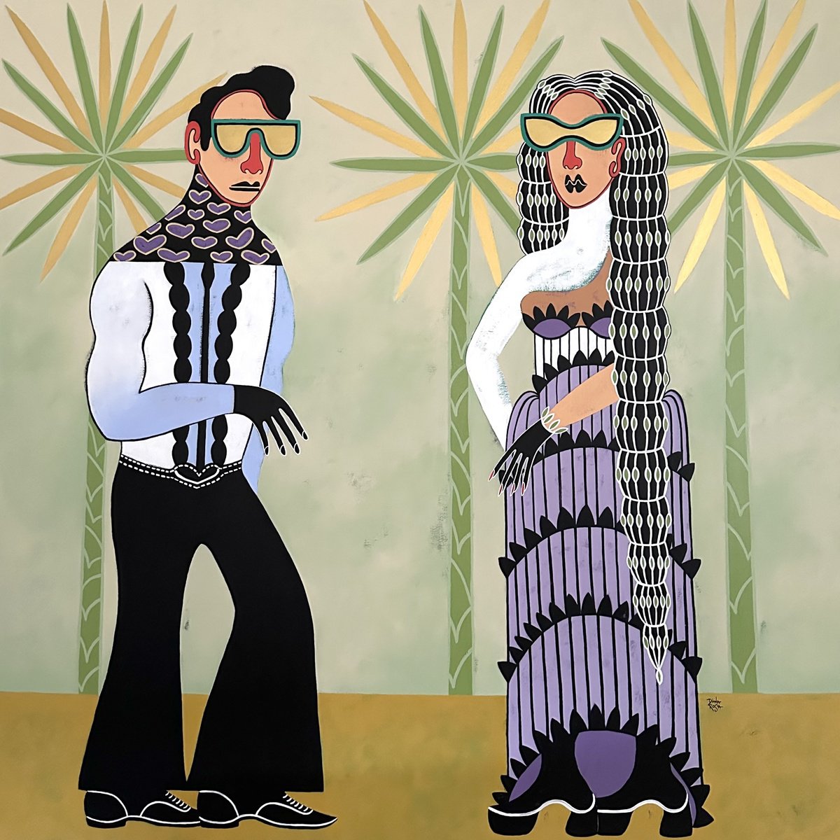 Surrealistic Portrait Acrylic Painting By Diana Rosa, 58 X 58, Follow You, Follow Me, Original Artwork