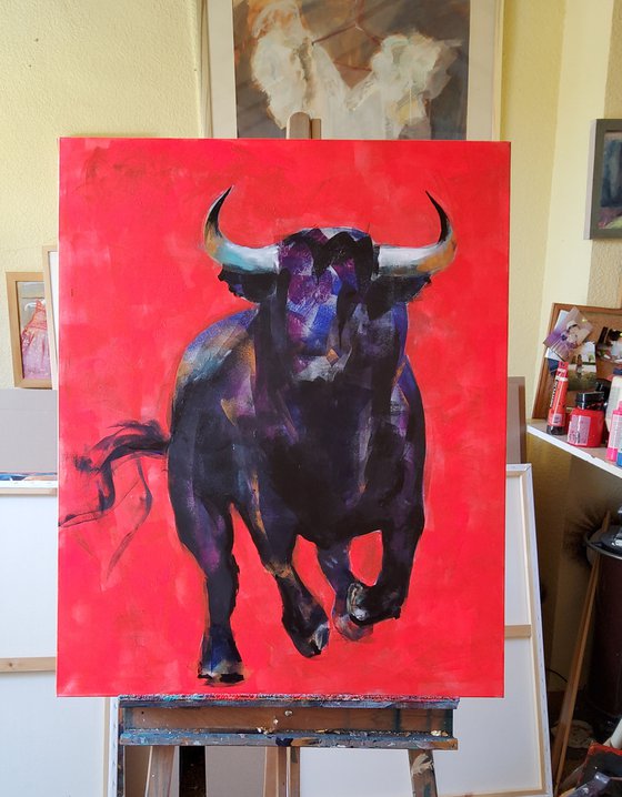 Red background bull