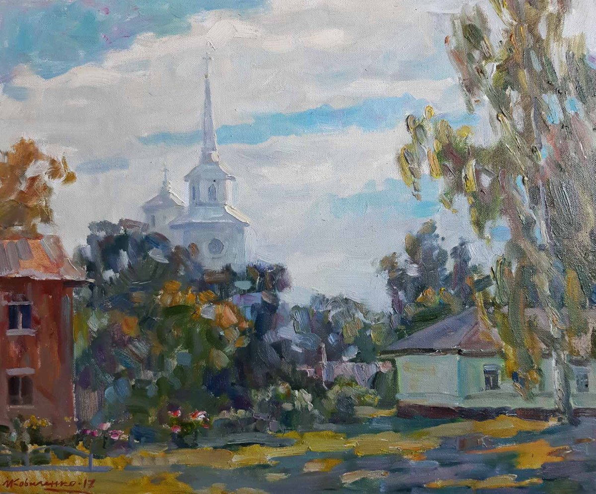 Impressionistic Landscape Oil Painting By Ivan Kovalenko, 24 X 20, Monastery, Original Artwork