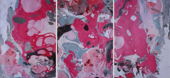 Set of 3 Fluid abstract original paintings on paper A4 - 18J006