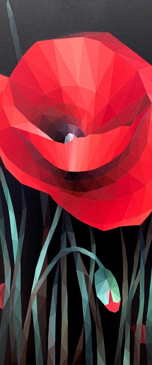 SCARLET POPPY ON A BLACK by Maria Tuzhilkina