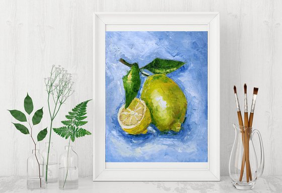 Lemon Painting Fruit Original Art Kitchen Artwork Citrus Wall Art Small Still Life Painting