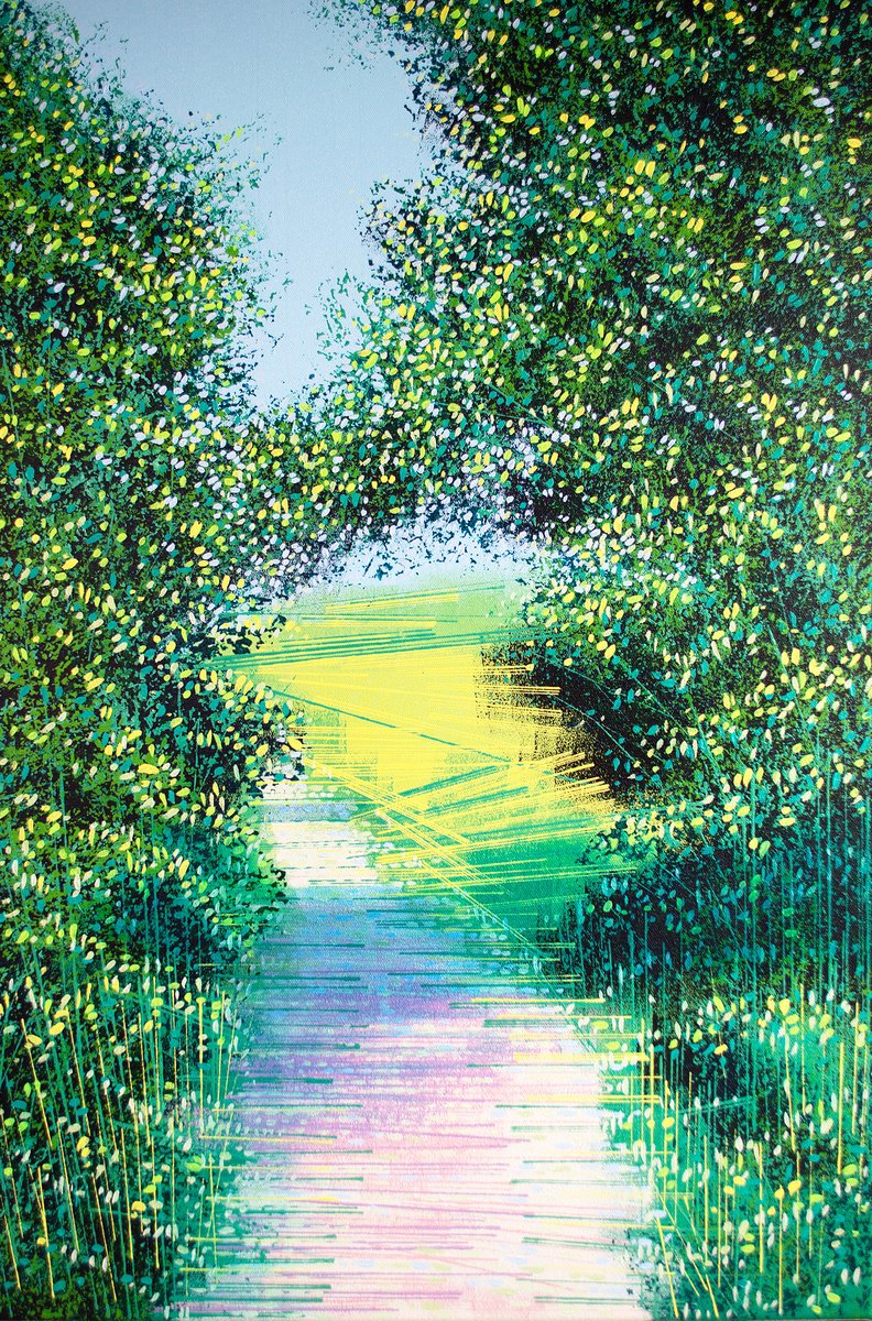 Impressionistic Landscape Acrylic Painting By Marc Todd, 20 X 30", Summer Path In Bright Light, Original Artwork