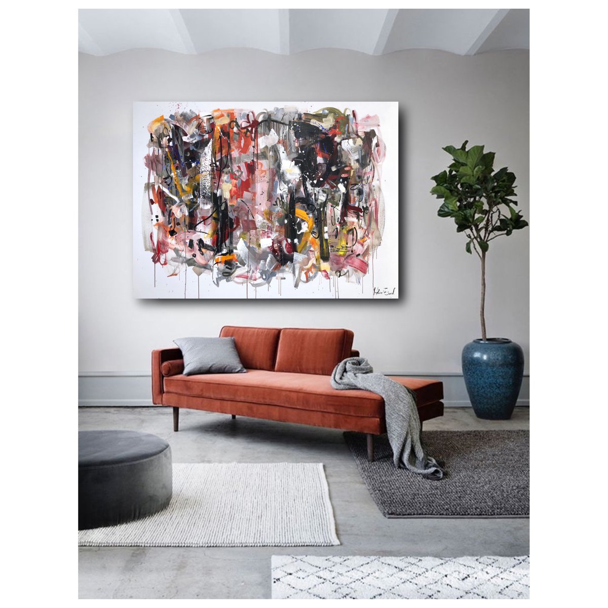 Expressive Abstract Acrylic Painting By Maria Esmar, 75 X 55", E Pluribus Unum, Original Artwork