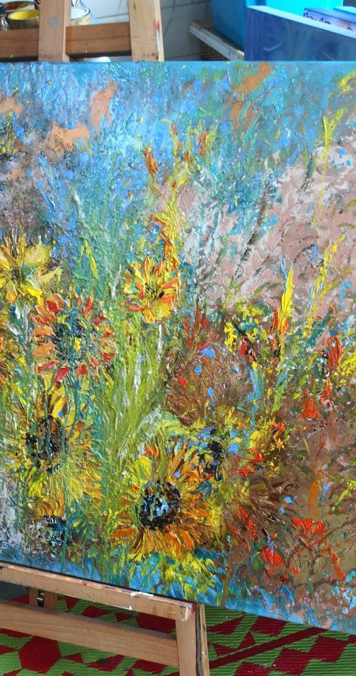 Copper Sunflowers by Lesley Blackburn