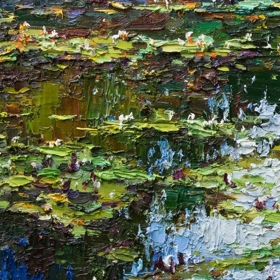 White Water Lilies - Impasto Original Oil painting