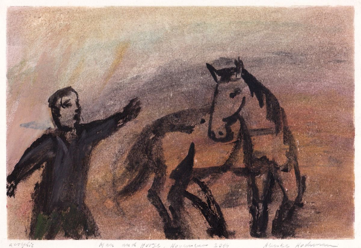 Man and Horse, November 2014_acrylic on paper 20,7 x 29,9 cm by Alenka Koderman
