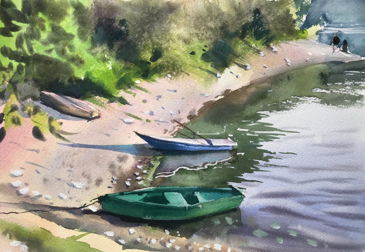 Abrau Durso. Landscape watercolour painting. by Maria Beklemisheva