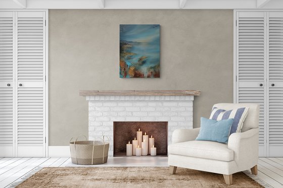 A large original modern abstract seascape painting "Dawn" from "Silence" series painting