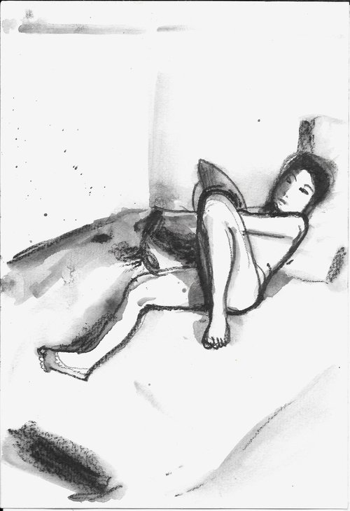 RECLINING NUDE, life drawing 16x24 cm by Frederic Belaubre
