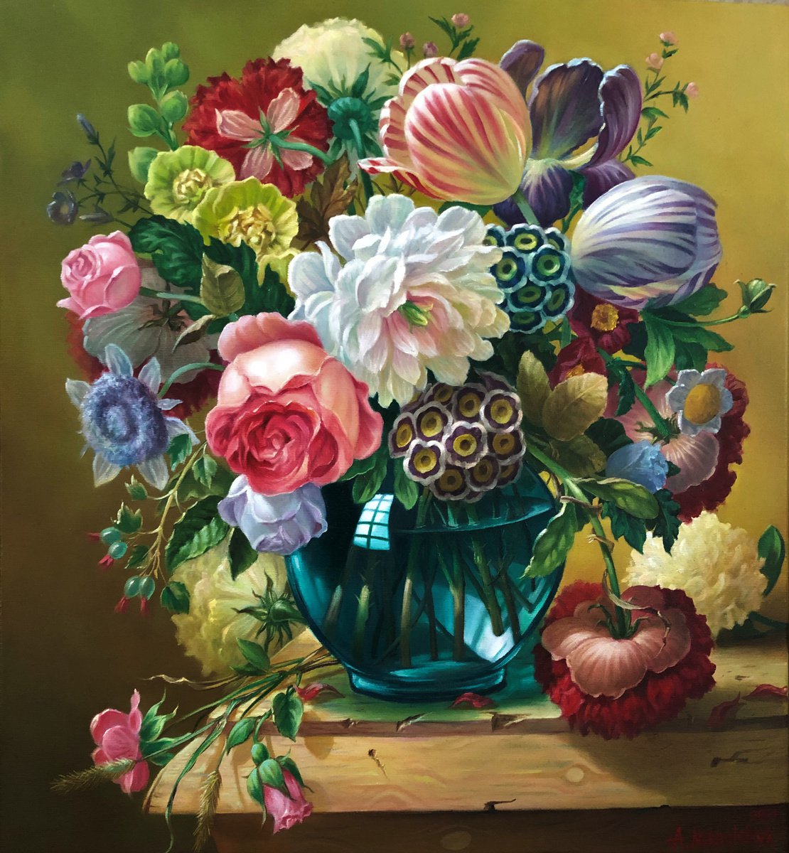 Photorealistic Still Life Oil Painting By Alexander Mikhalchyk, 20 X 22, Still Life ., Original Artwork