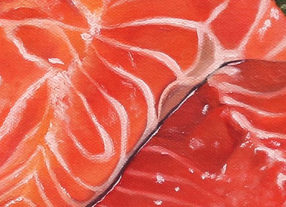 Raw salmon steaks still life