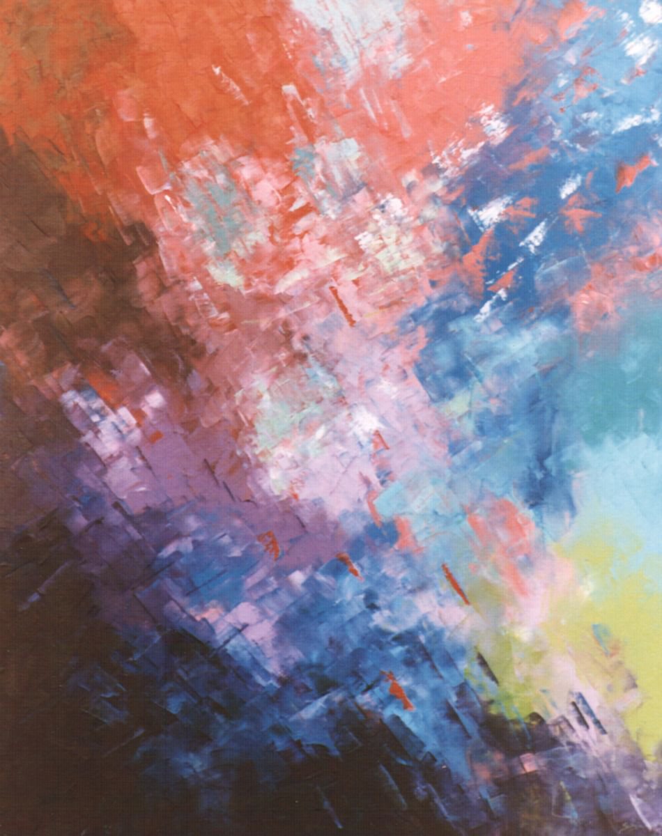 Abstract Landscape Oil Painting By Saroja Van Der Stegen, 33 X 41", Purple-Green (Ref#:300-40F), Original Artwork