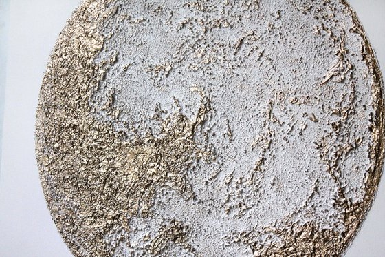 "White Moon" Moon textured gold art