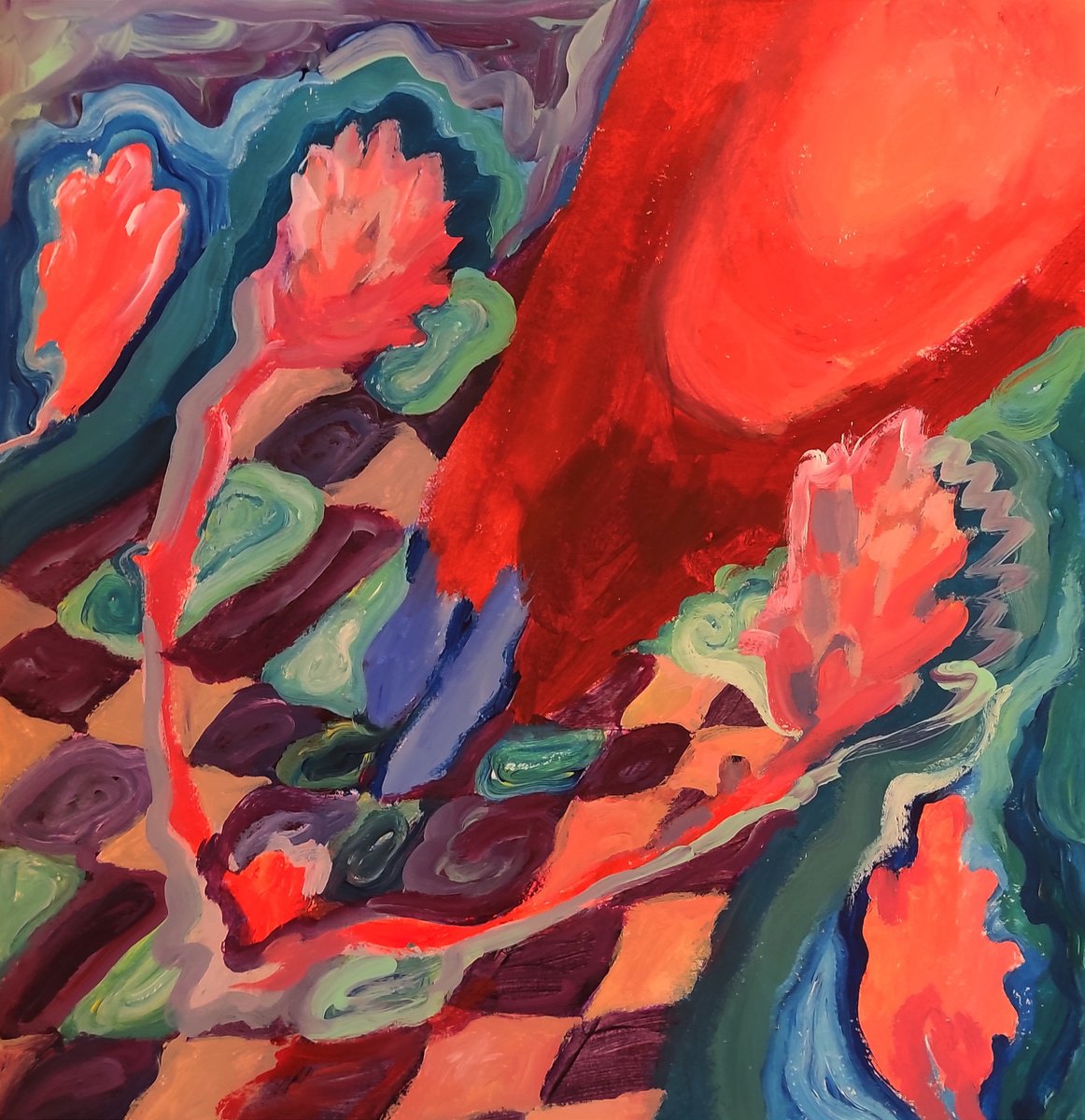 Naive Abstract Acrylic Painting By Tetiana Borys, 11 X 11", Based On Claude Monet, Original Artwork