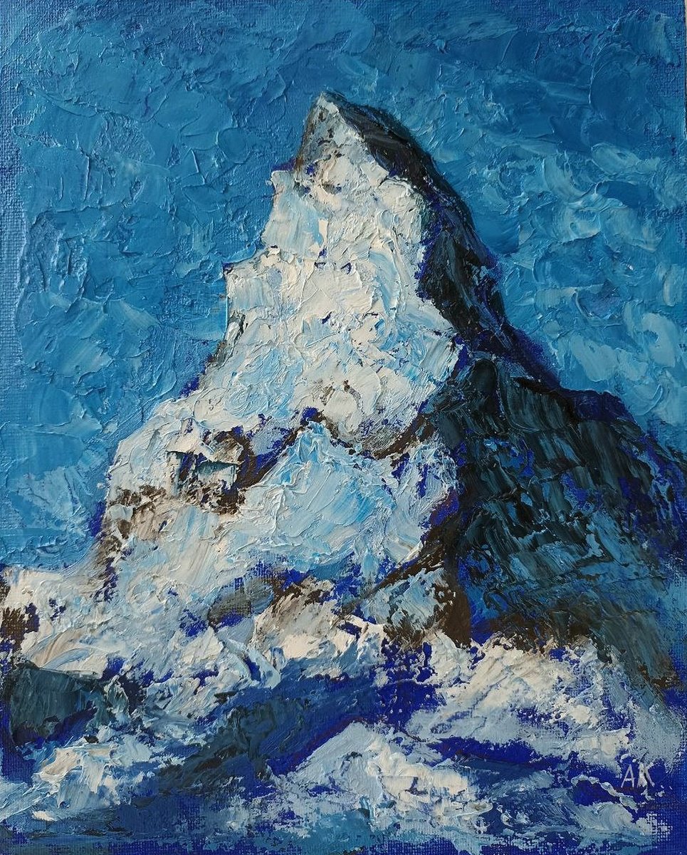 Expressive Landscape Painting By Alfia Koral, 8 X 10, Blue Mountain Majesty, Original Artwork