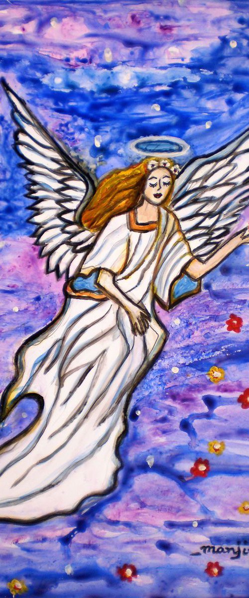 Guardian Angel spiritual painting Gift to love and protect by Manjiri Kanvinde