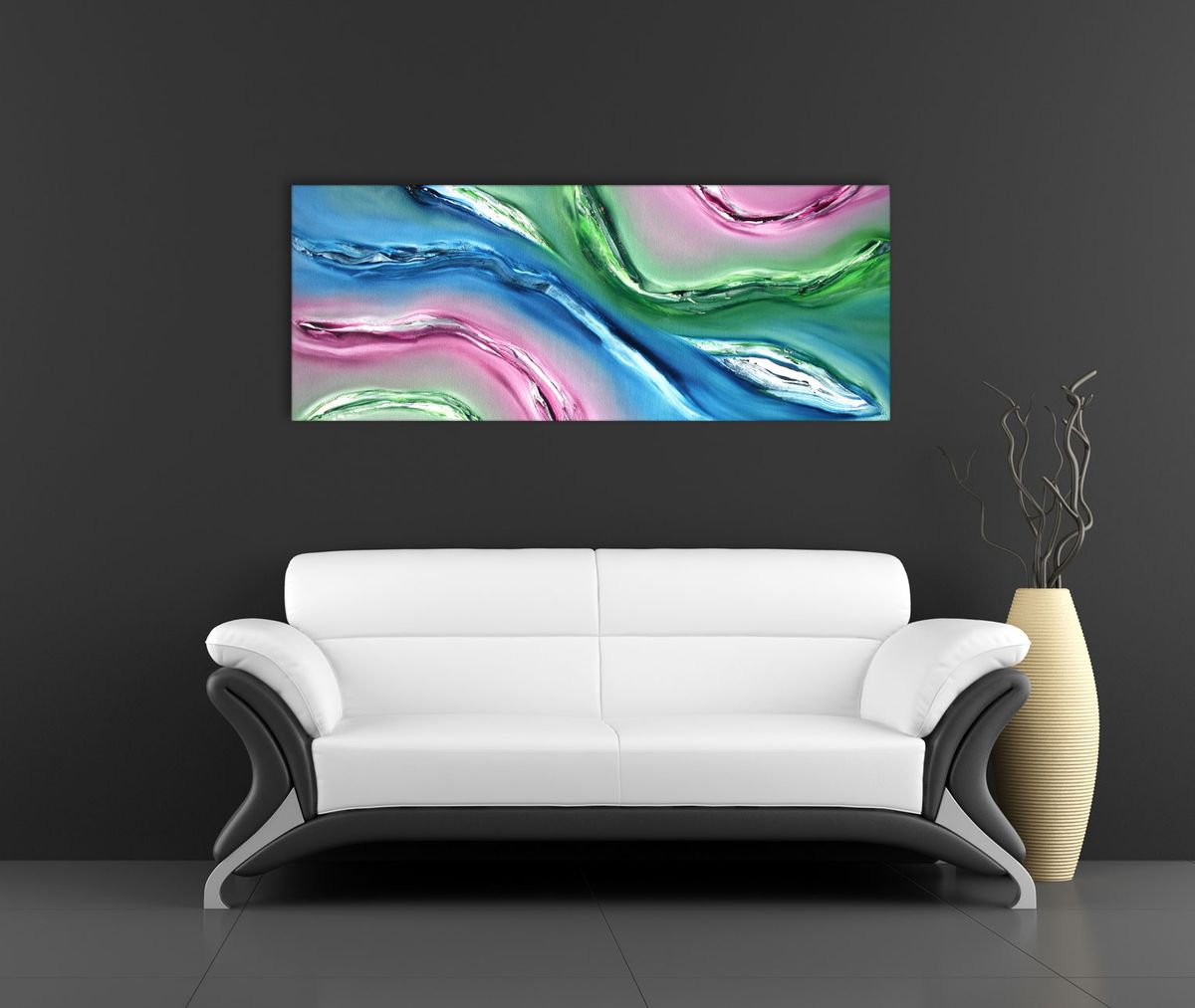 Organic Abstract Oil Painting By Davide De Palma, 39 X 16, Fluid, Original Artwork