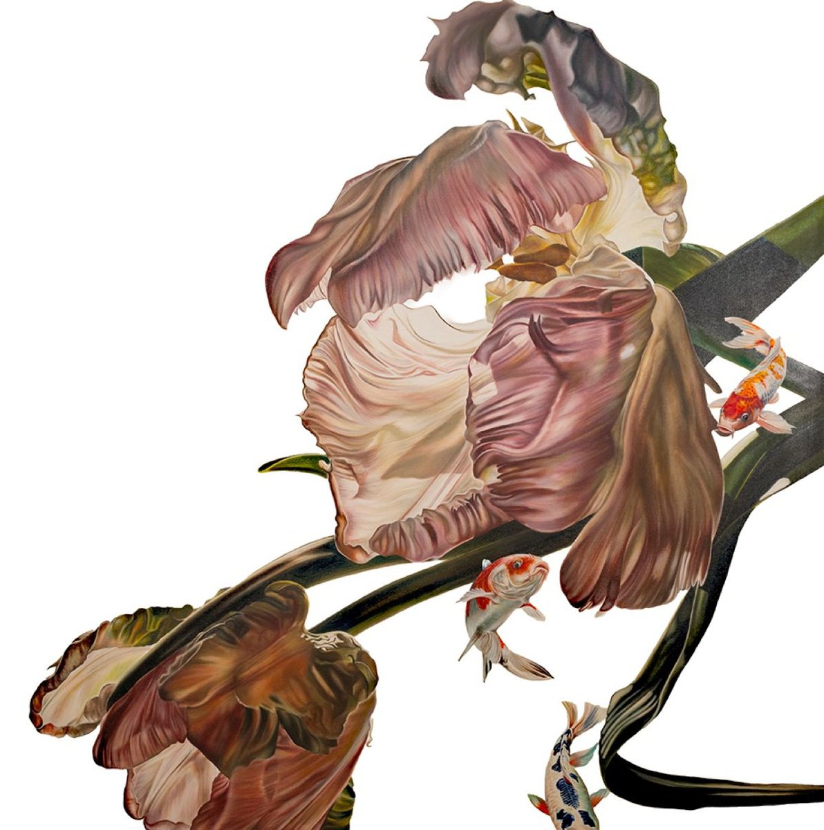 Illustrative Botanical Oil Painting By Natalie Toplass, 50 X 50", Silk And Scales, Original Artwork