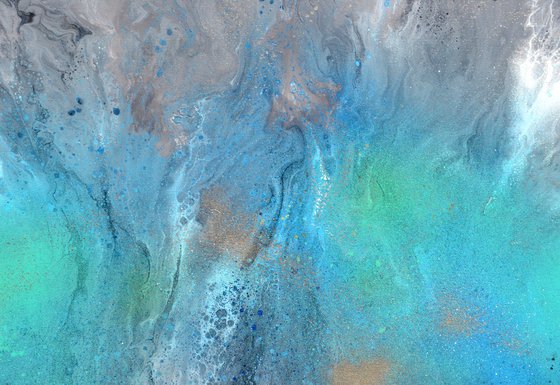 Astral Love XIX 150x70cm, Fluid Art Painting Large Abstract XXL Peaceful Artwork Neutral Colours Painting