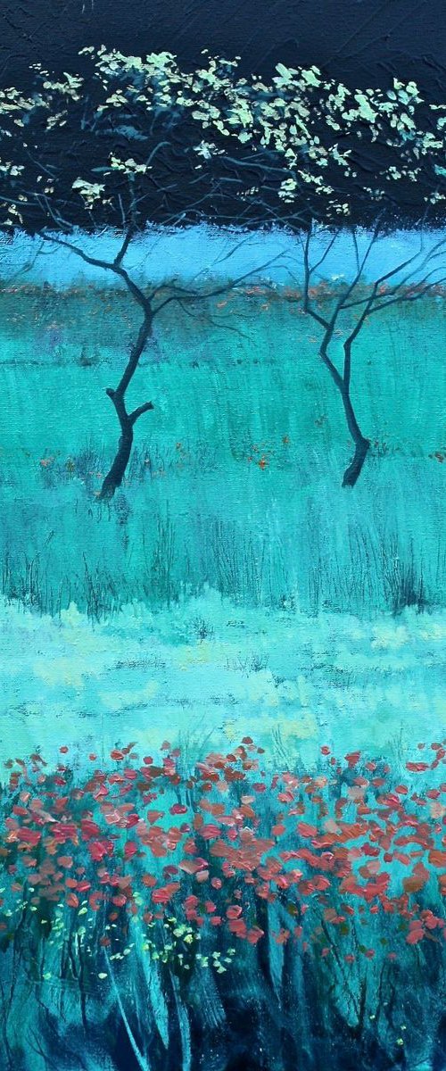Twin Blossoms with Poppies by Simon Jones