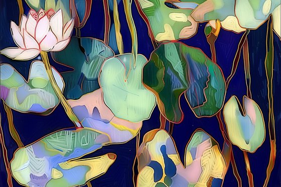 Water Lilies in Midnight Blue #2