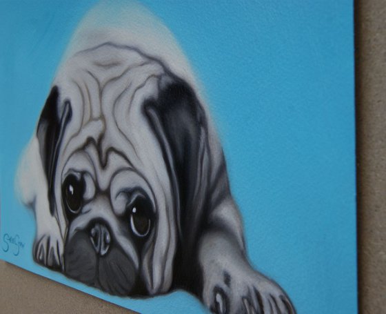 Pug Love ( oil on paper )