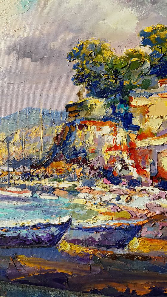 Painting Sorrento cityscape, Amalfi Coast original oil landscape