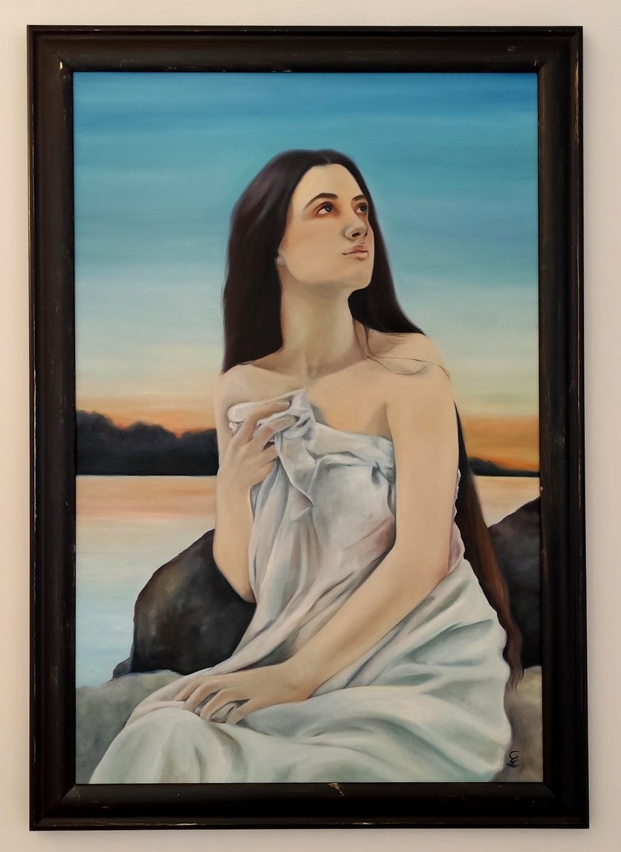 Photorealistic Portrait Oil Painting By Veronica Ciccarese, 24 X 35", Blue Skies Ii, Original Artwork