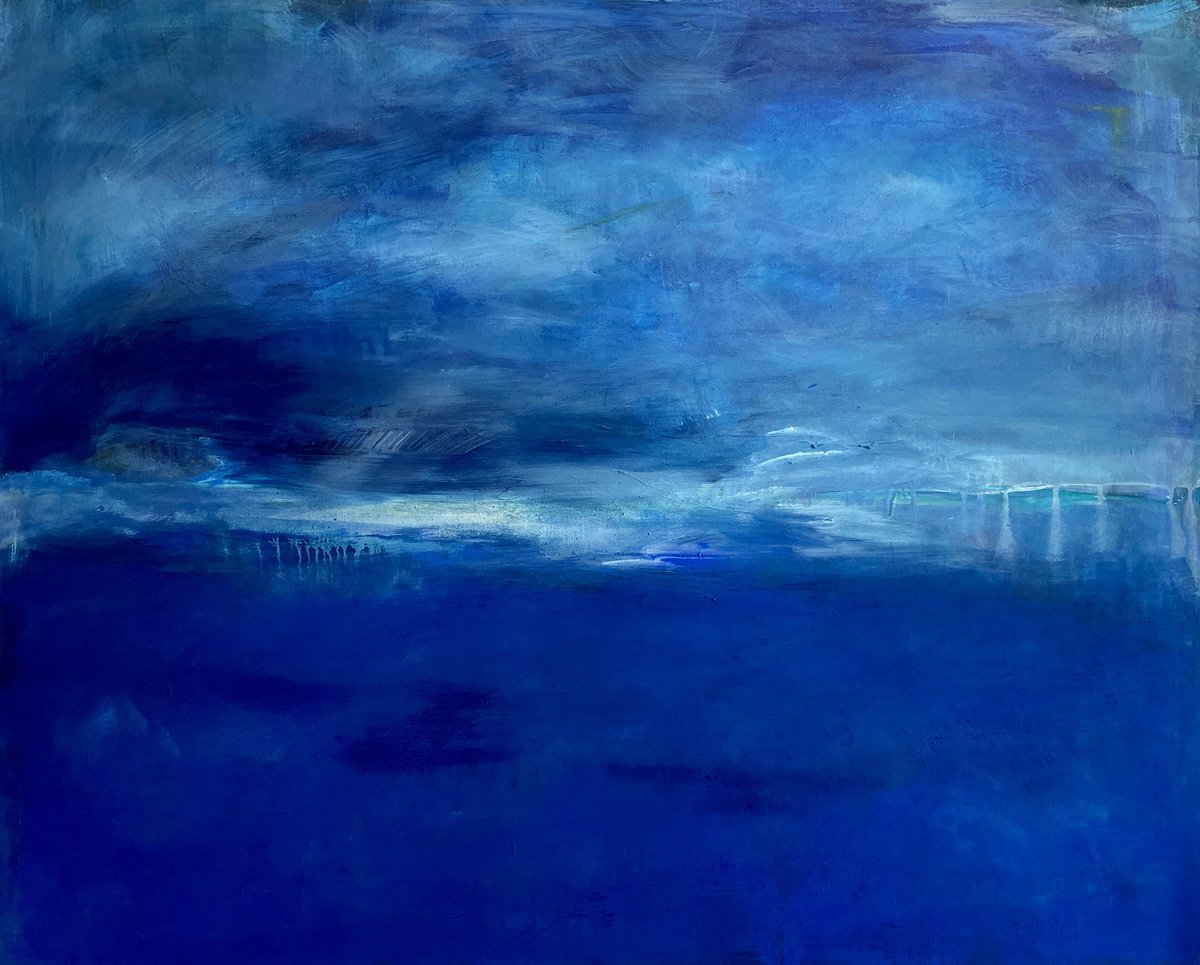 Abstract Painting By Gesa Reuter, 48 X 39, Deep Blue, Original Artwork