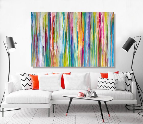City Lights - XL LARGE,  STRIPED, MODERN, ABSTRACT ART – EXPRESSIONS OF ENERGY AND LIGHT. READY TO HANG!